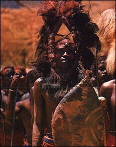 Pcture of tribe in traditional war dress